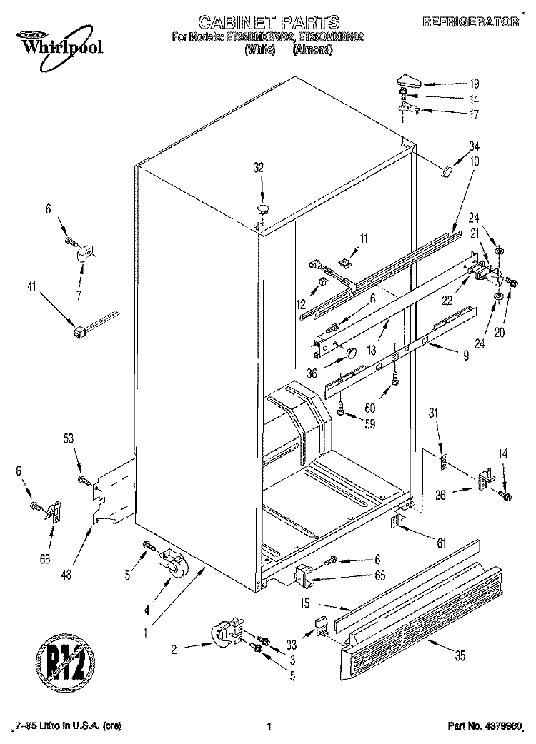 CABINET Diagram and Parts List for ET25DMXBN02  Whirlpool Refrigerator