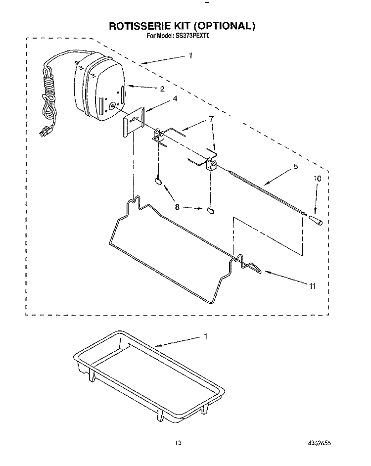 ROTISSERIE, GRIDDLE Diagram and Parts List for SS373PEXT0  Whirlpool Range