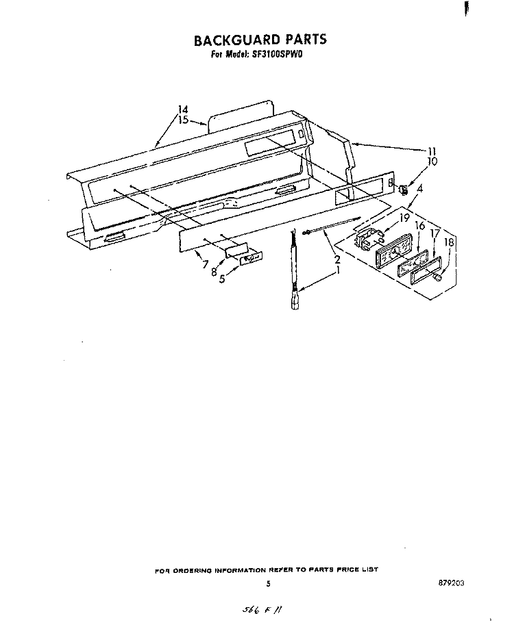 BACKGUARD Diagram and Parts List for SF3100SPW0  Whirlpool Range