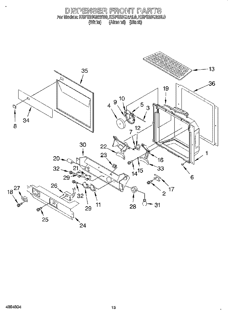 DISPENSER FRONT Diagram and Parts List for KSFS20QEAL0  KitchenAid Refrigerator