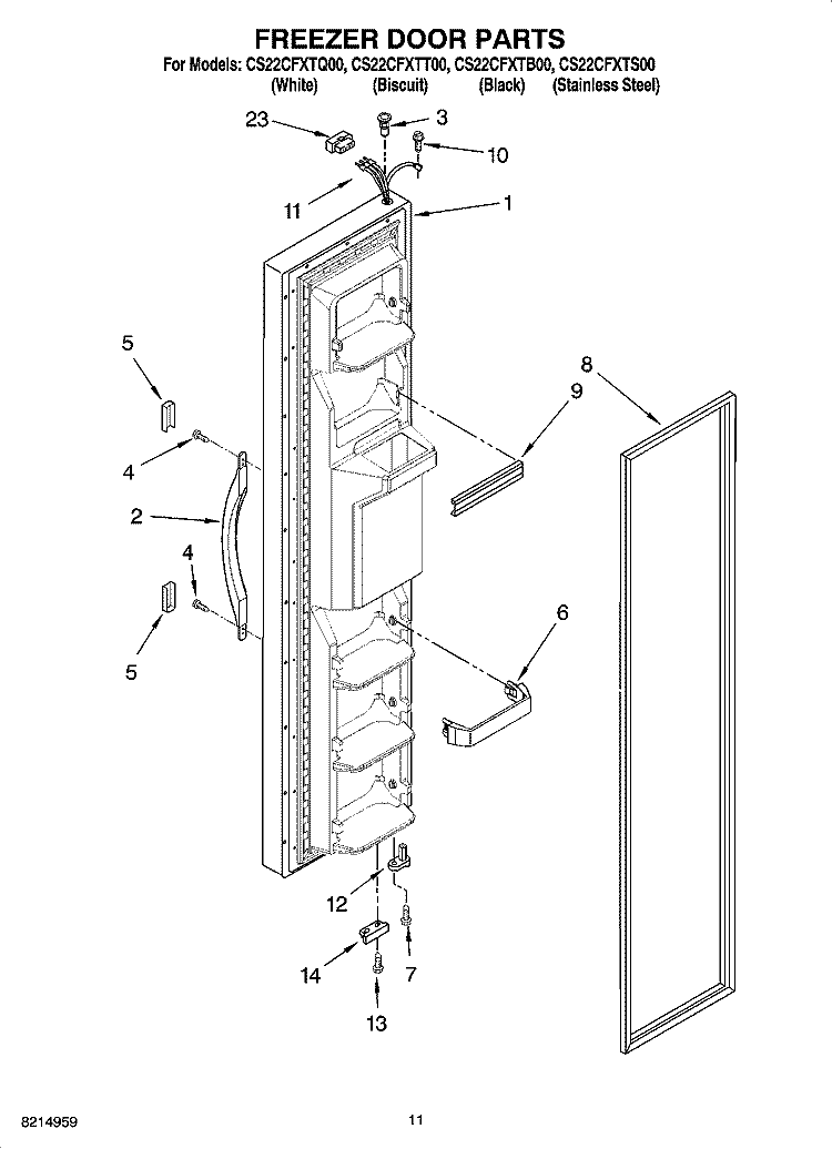 FREEZER DOOR PARTS Diagram and Parts List for CS22CFXTQ00  Crosley Refrigerator