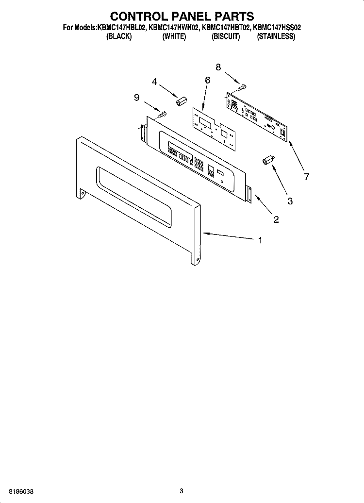 CONTROL PANEL PARTS Diagram and Parts List for KBMC147HBT02  KitchenAid Microwave Oven Combo
