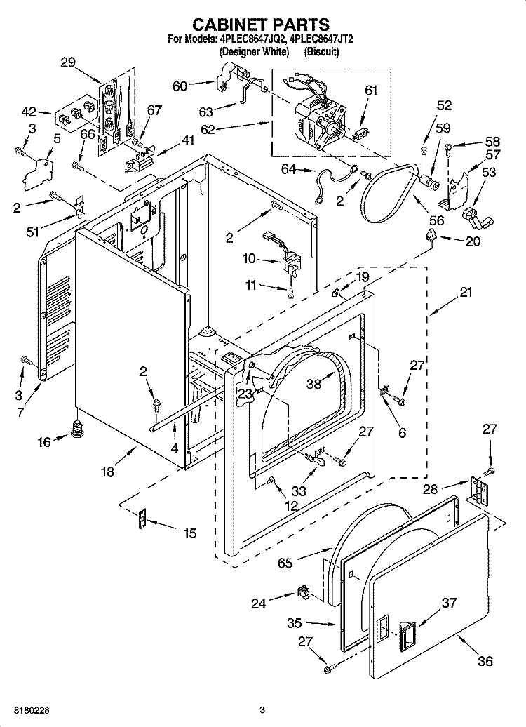 CABINET PARTS Diagram and Parts List for 4PLEC8647JQ2  Whirlpool Dryer