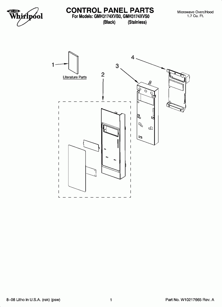 CONTROL PANEL PARTS Diagram and Parts List for GMH3174XVS0  Whirlpool Microwave