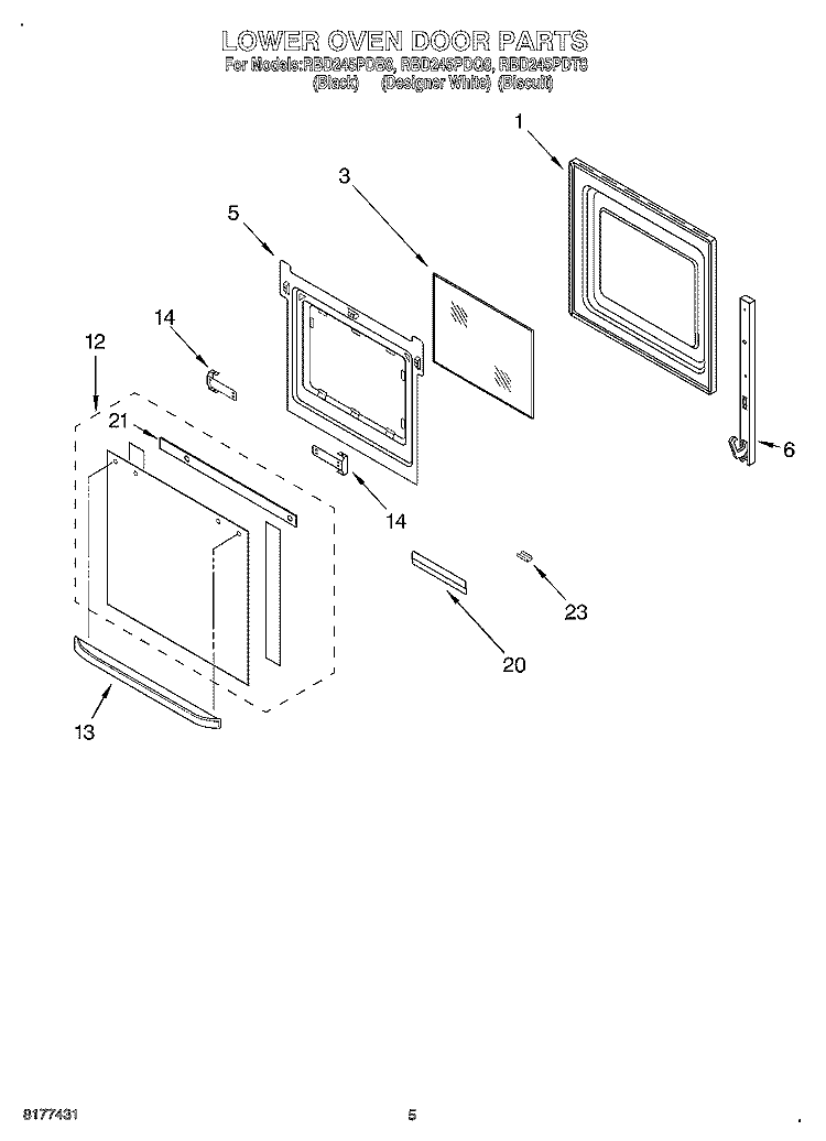 LOWER OVEN DOOR Diagram and Parts List for RBD245PDQ8  Whirlpool Wall Oven