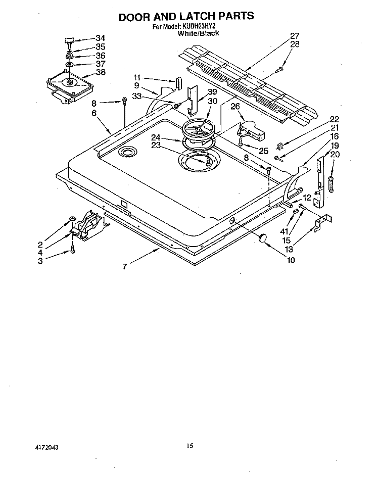 DOOR AND LATCH Diagram and Parts List for KUDH23HY2  KitchenAid Dishwasher