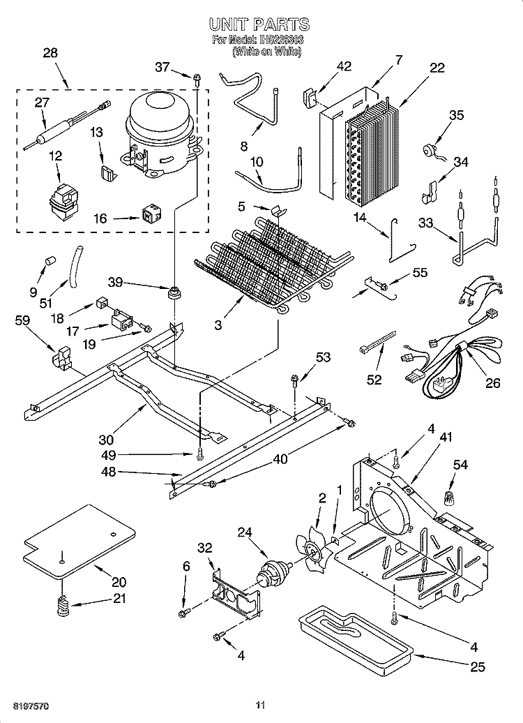 UNIT PARTS Diagram and Parts List for IHS226303  Inglis Refrigerator