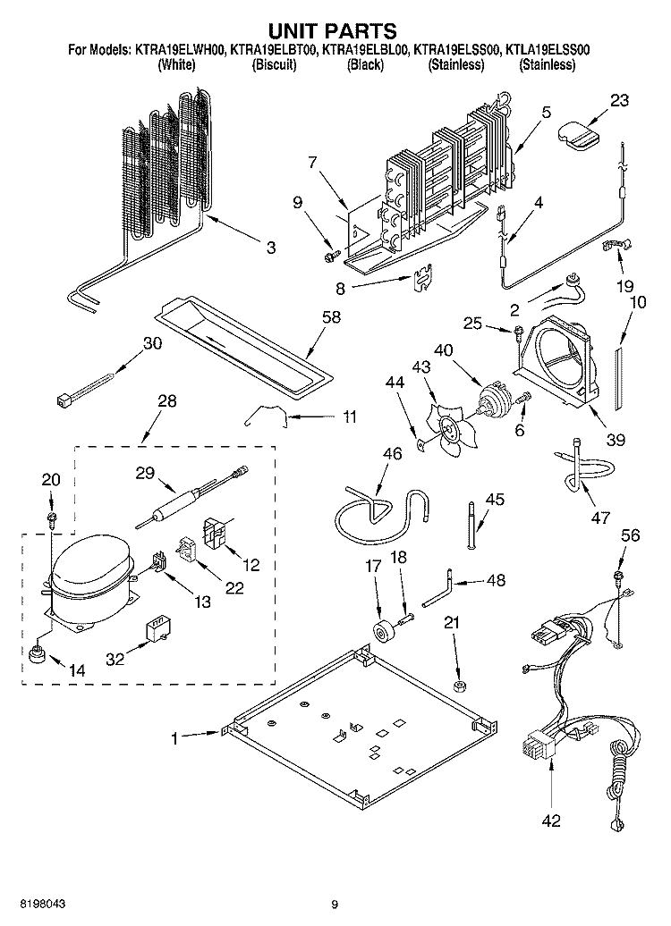 UNIT Diagram and Parts List for KTLA19ELSS00  KitchenAid Refrigerator