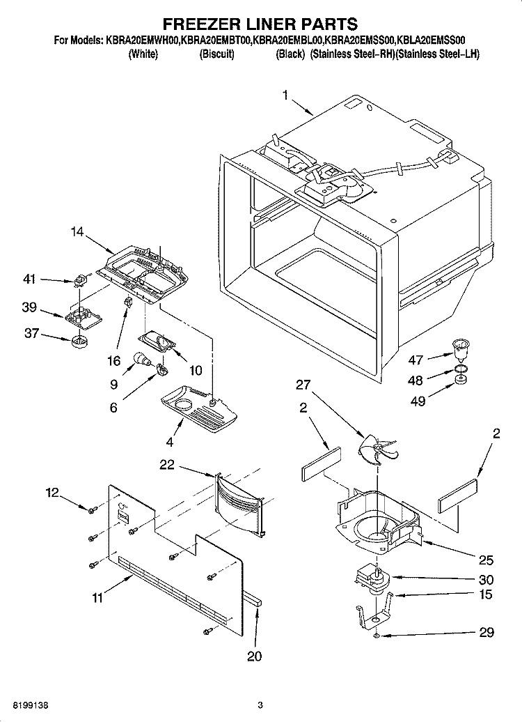FREEZER LINER PARTS Diagram and Parts List for KBRA20EMBT00  KitchenAid Refrigerator