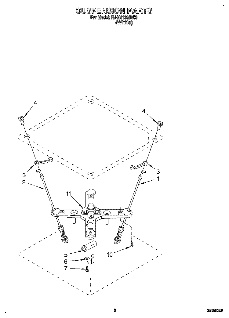 SUSPENSION Diagram and Parts List for RAM4132BW0  Whirlpool Washer