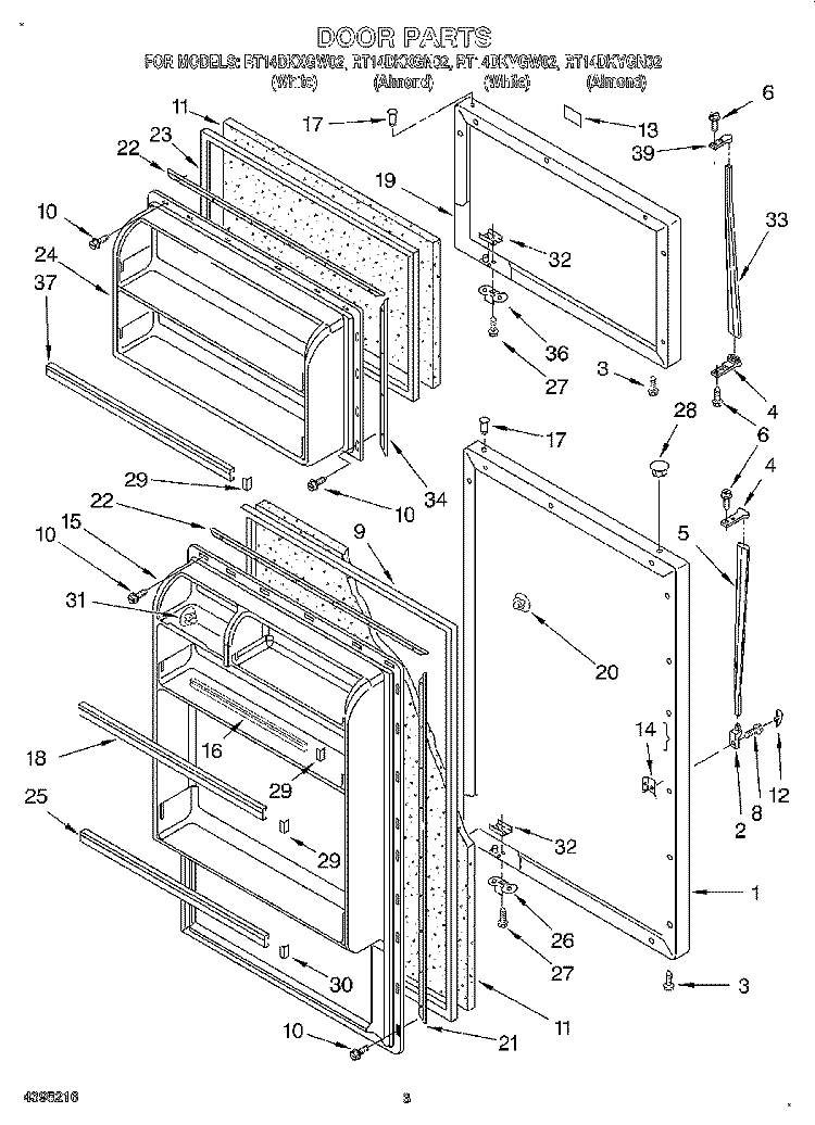 DOOR Diagram and Parts List for RT14DKYGW02  Roper Refrigerator