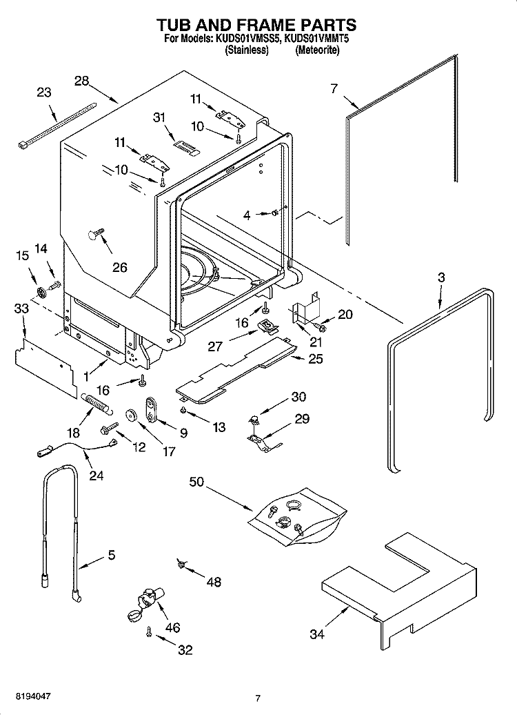 TUB AND FRAME PARTS Diagram and Parts List for KUDS01VMMT5  KitchenAid Dishwasher