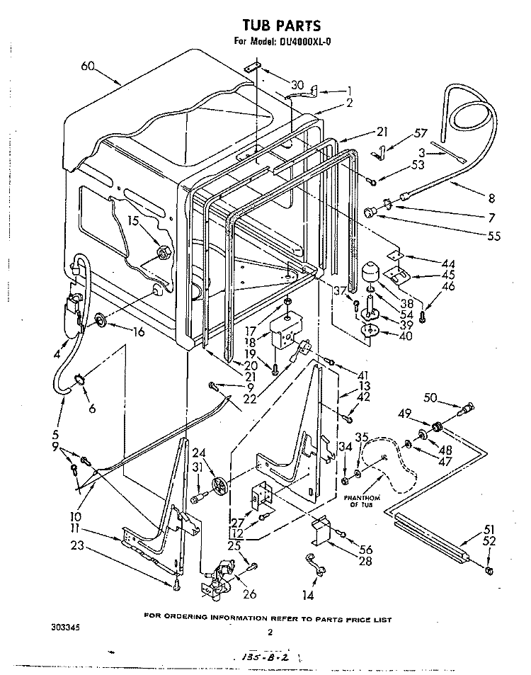 TUB, LITERATURE AND OPTIONAL Diagram and Parts List for DU4000XL0  Whirlpool Dishwasher