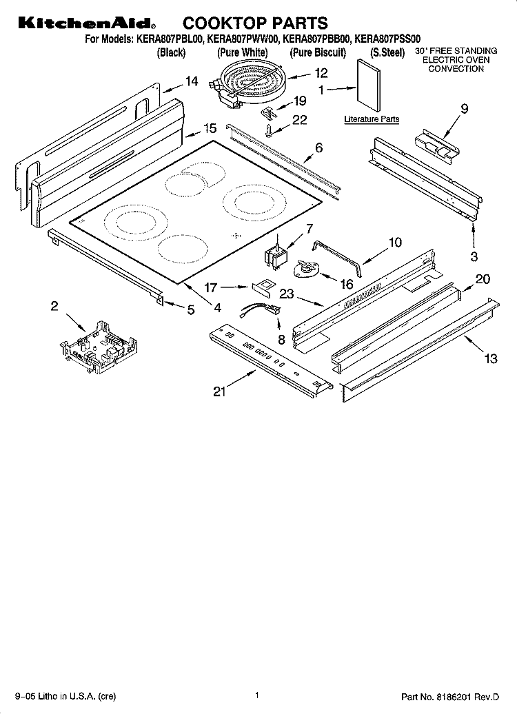 COOKTOP PARTS Diagram and Parts List for KERA807PBB00  KitchenAid Range