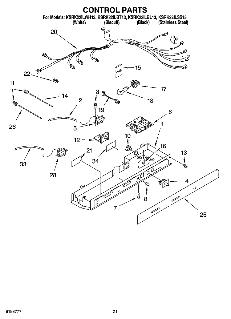 CONTROL PARTS, PARTS NOT ILLUSTRATED Diagram and Parts List for KSRK22ILBL13  KitchenAid Refrigerator