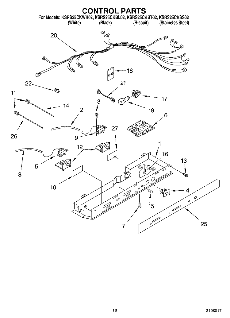 CONTROL Diagram and Parts List for KSRS25CKWH02  KitchenAid Refrigerator