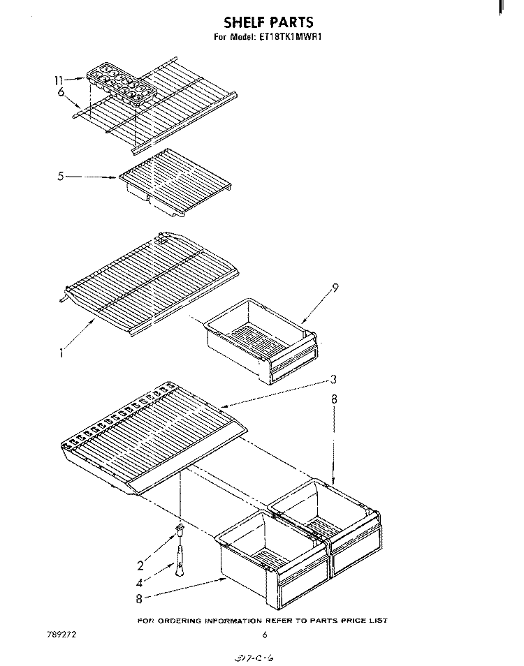 SHELF Diagram and Parts List for ET18TK1MWR1  Whirlpool Refrigerator