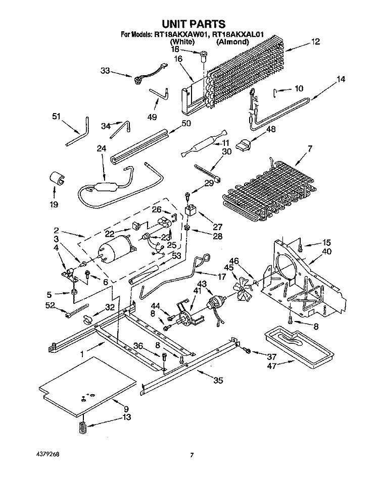 UNIT Diagram and Parts List for RT18AKXAW01  Roper Refrigerator