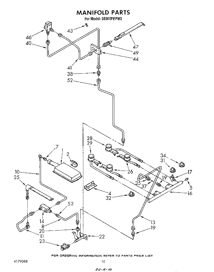 MANIFOLD Diagram and Parts List for SE960PEPW3  Whirlpool Range