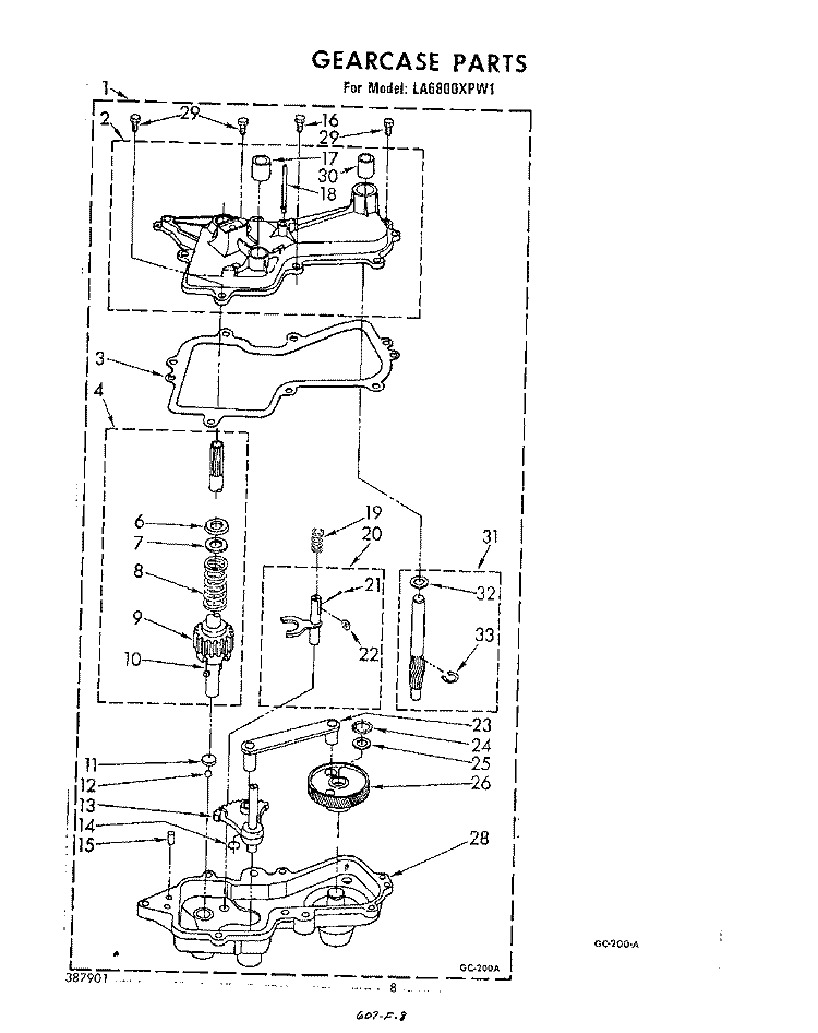 GEARCASE Diagram and Parts List for LA6800XPW1  Whirlpool Washer