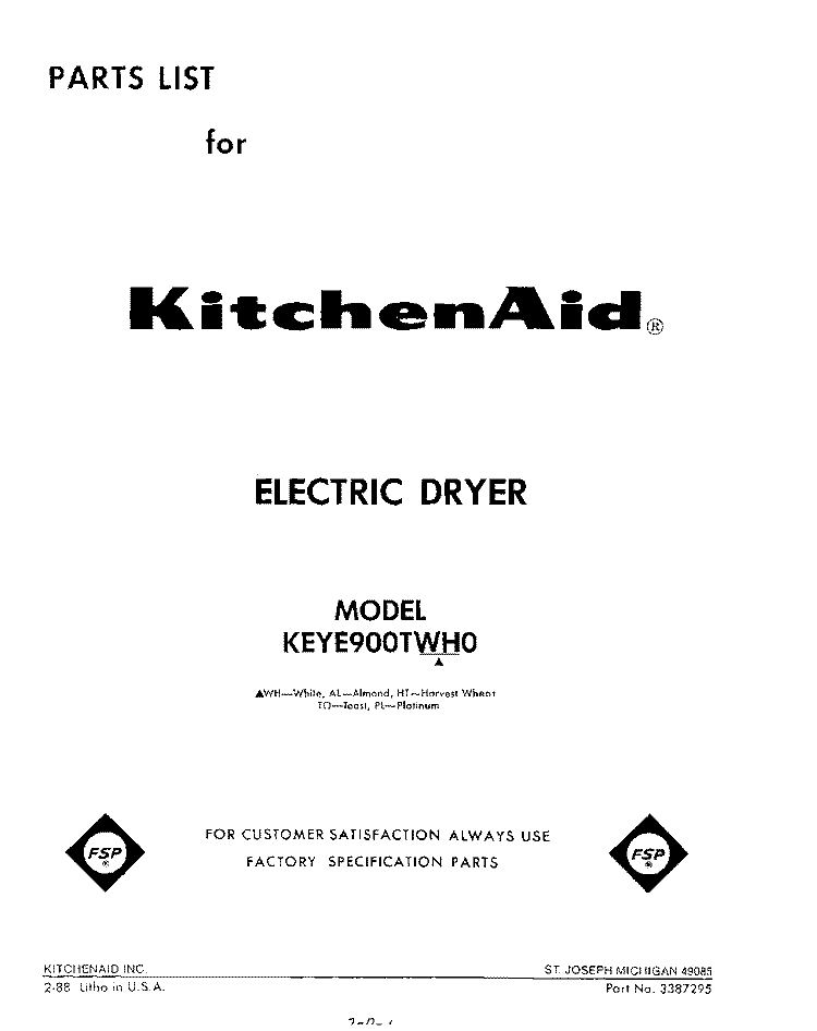 SECTION Diagram and Parts List for KEYE900TPL0  KitchenAid Dryer