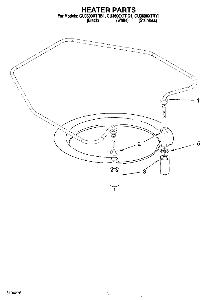HEATER PARTS Diagram and Parts List for GU3600XTRB1  Whirlpool Dishwasher