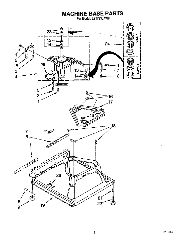 MACHINE BASE Diagram and Parts List for LST7233AW0  Whirlpool Washer