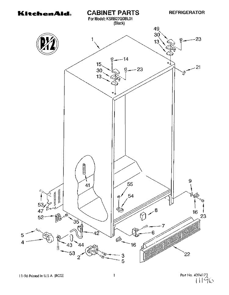 CABINET Diagram and Parts List for KSRB27QDBL01  KitchenAid Refrigerator