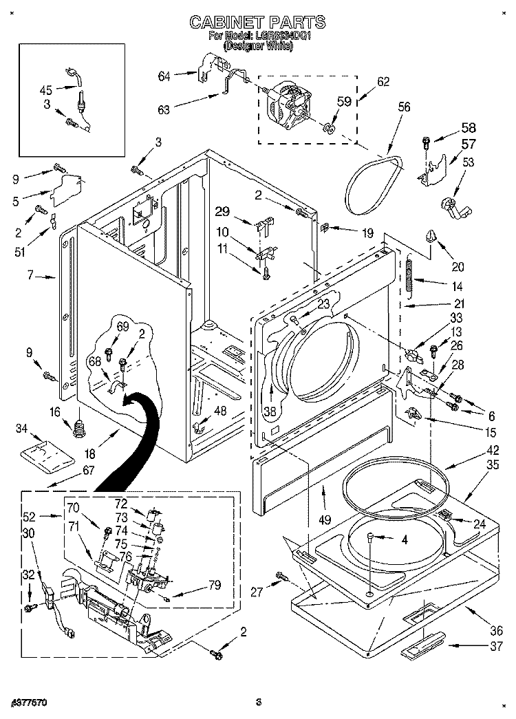CABINET Diagram and Parts List for LGR5634DQ1  Whirlpool Dryer