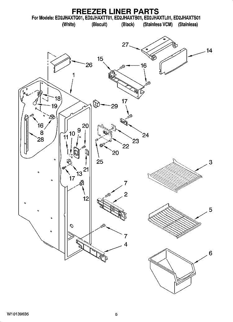 FREEZER LINER PARTS Diagram and Parts List for ED2JHAXTL01  Whirlpool Refrigerator