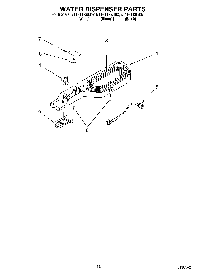 WATER DISPENSER PARTS, OPTIONAL PARTS Diagram and Parts List for ET1FTTXKQ02  Whirlpool Refrigerator