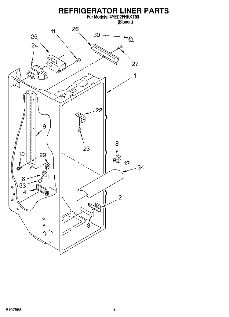 REFRIGERATOR LINER Diagram and Parts List for 4YED2FHKKT00  Whirlpool Refrigerator