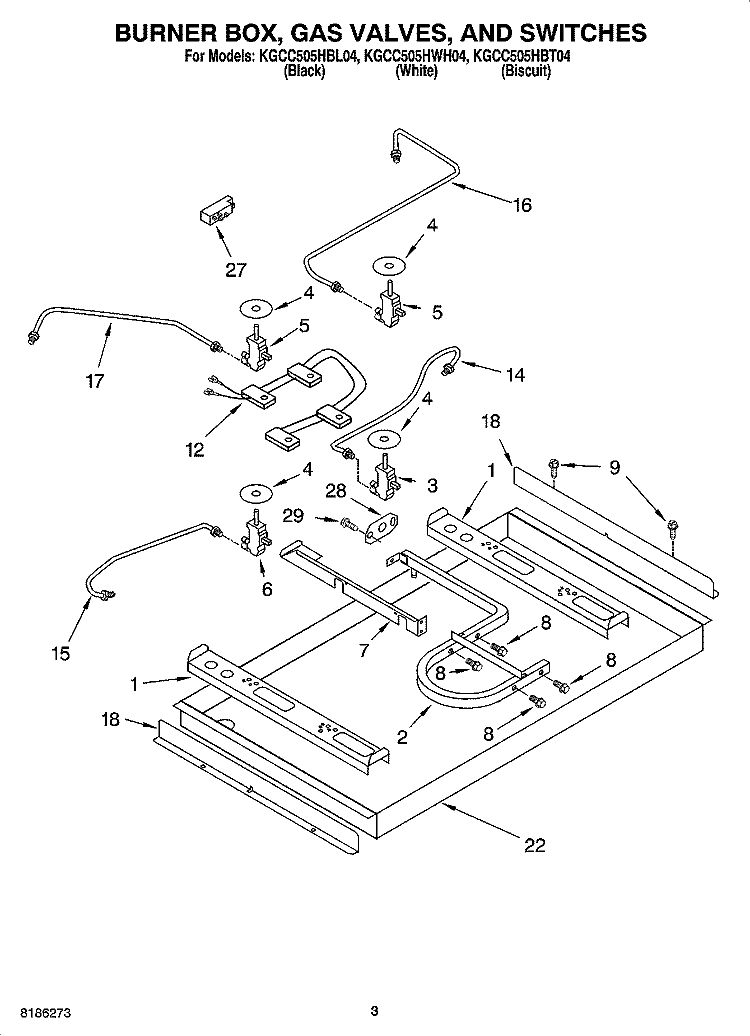 BURNER BOX, GAS VALVES, AND SWITCHES, OPTIONAL PARTS Diagram and Parts List for KGCC505HBT04  KitchenAid Cooktop