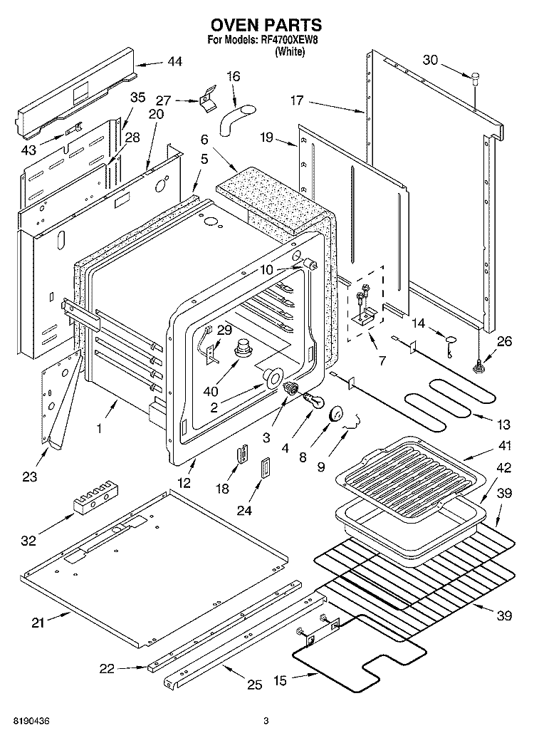 OVEN PARTS Diagram and Parts List for RF4700XEW8  Whirlpool Range