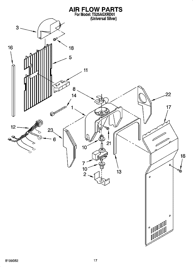 AIR FLOW PARTS Diagram and Parts List for TS25AGXRD01  Estate Refrigerator