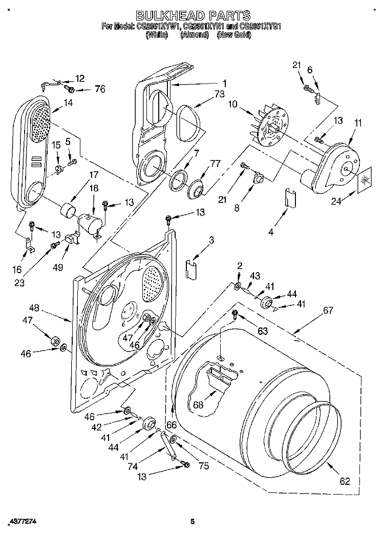 BULKHEAD, LIT/OPTIONAL Diagram and Parts List for CG2951XYG1  Whirlpool Dryer