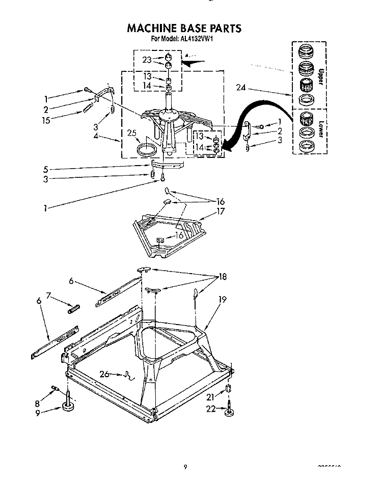 MACHINE BASE Diagram and Parts List for AL4132VL1  Whirlpool Washer