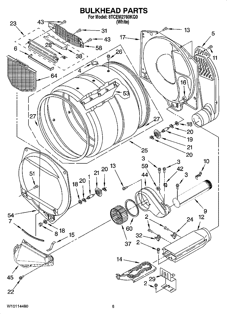 BULKHEAD PARTS, OPTIONAL PARTS (NOT INCLUDED) Diagram and Parts List for 8TCEM2760KQ0  Whirlpool Dryer