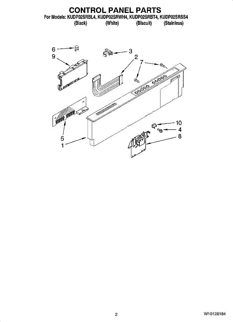 CONTROL PANEL PARTS Diagram and Parts List for KUDP02SRWH4  KitchenAid Dishwasher