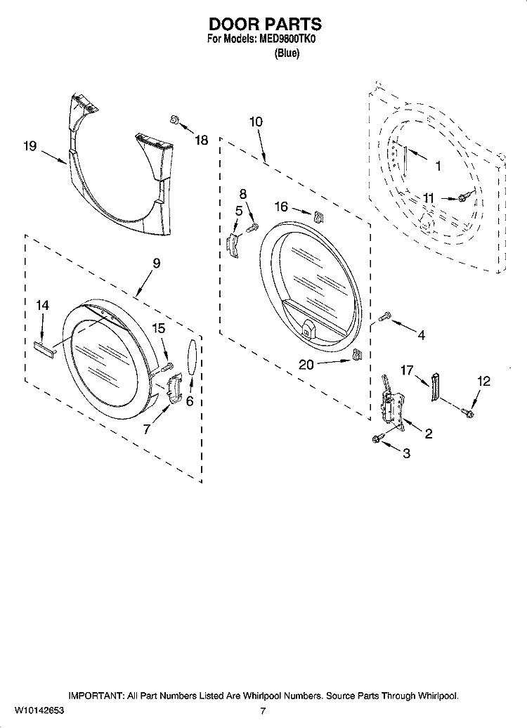 DOOR PARTS, OPTIONAL PARTS (NOT INCLUDED) Diagram and Parts List for MED9800TK0  Maytag Dryer