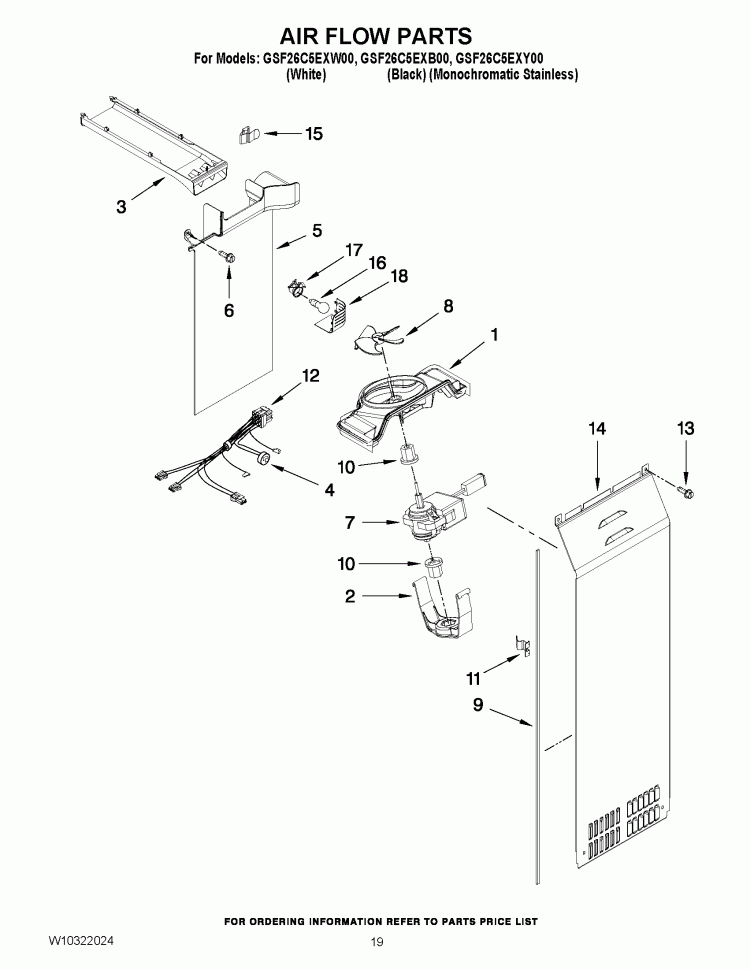 AIR FLOW PARTS Diagram and Parts List for GSF26C5EXB00  Whirlpool Refrigerator