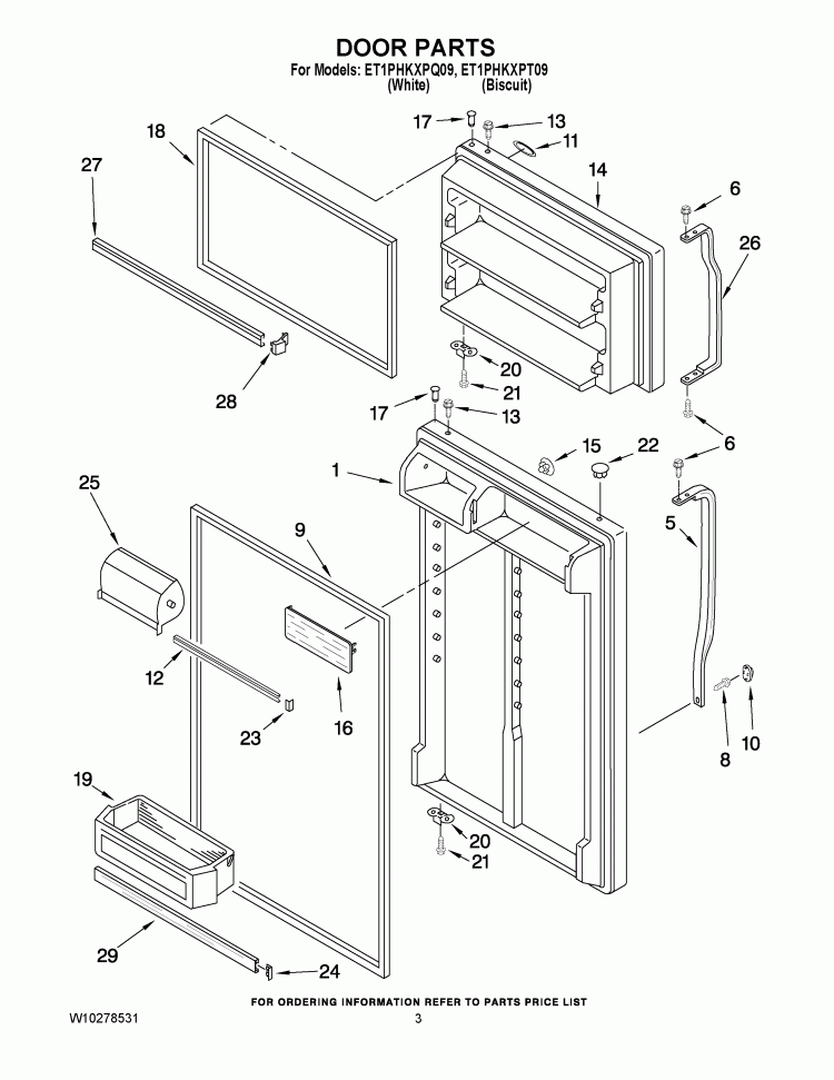 DOOR PARTS Diagram and Parts List for ET1PHKXPQ09  Whirlpool Refrigerator