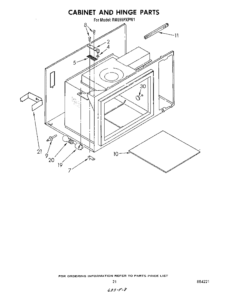 CABINET AND HINGE Diagram and Parts List for RM955PXPW1  Whirlpool Microwave Oven Combo