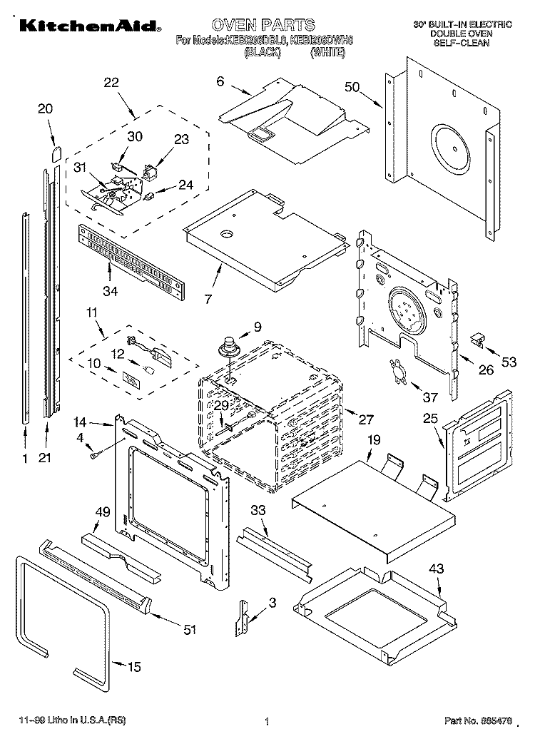 OVEN Diagram and Parts List for KEBI206DBL8  KitchenAid Wall Oven