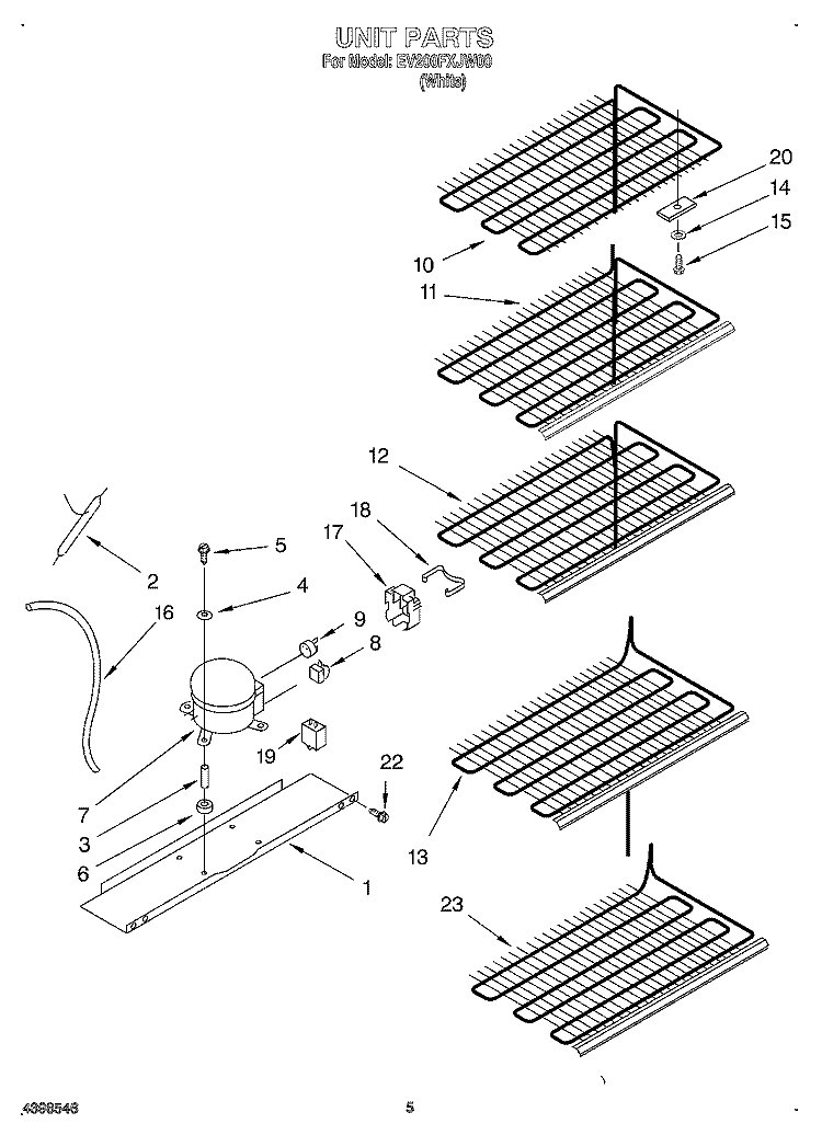 UNIT Diagram and Parts List for EV200FXJW00  Whirlpool Freezer