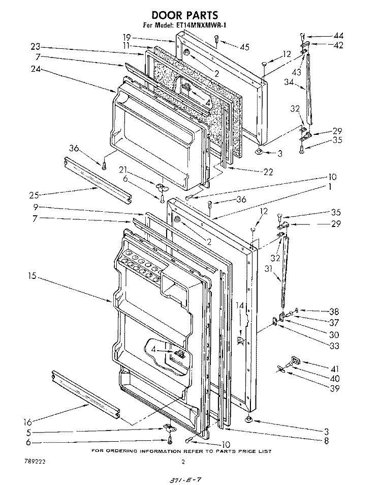 DOOR Diagram and Parts List for ET14MNXMWR1  Whirlpool Refrigerator
