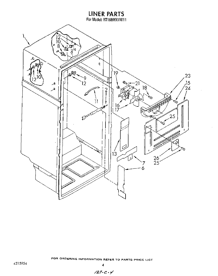 LINER Diagram and Parts List for RT18BMXVW11  Roper Refrigerator