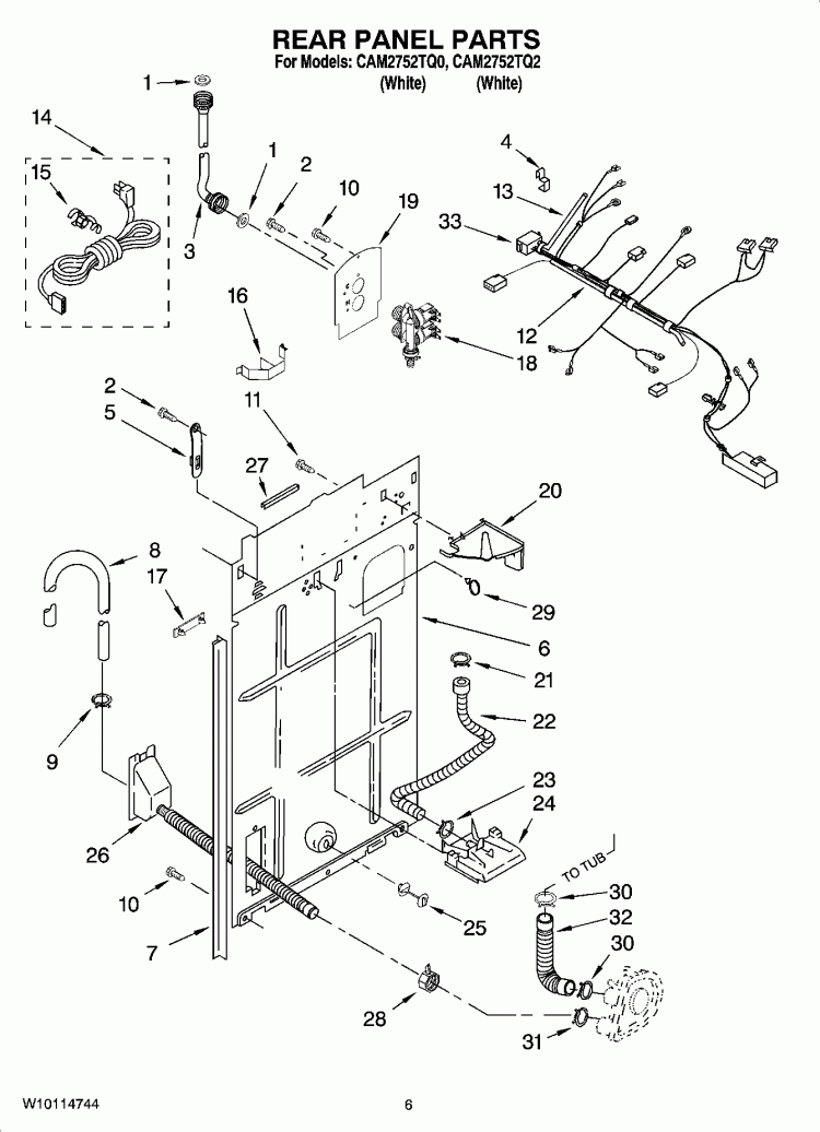 REAR PANEL PARTS Diagram and Parts List for CAM2752TQ2  Whirlpool Washer