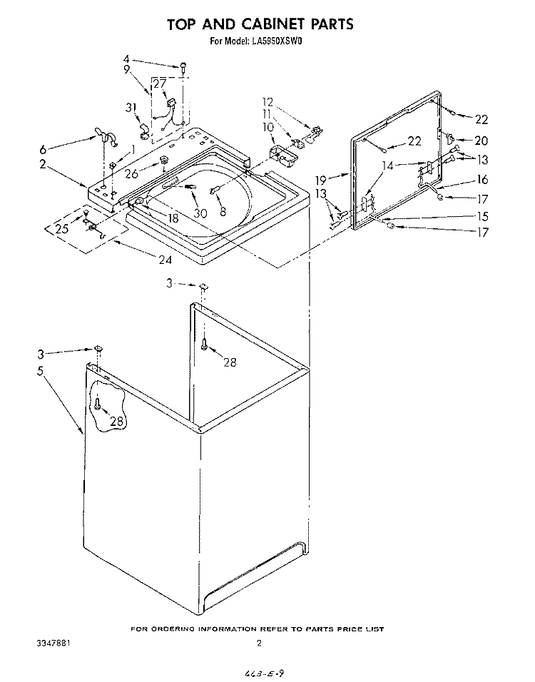 TOP AND CABINET, LITERATURE AND OPTIONAL Diagram and Parts List for LA5950XSW0  Whirlpool Washer