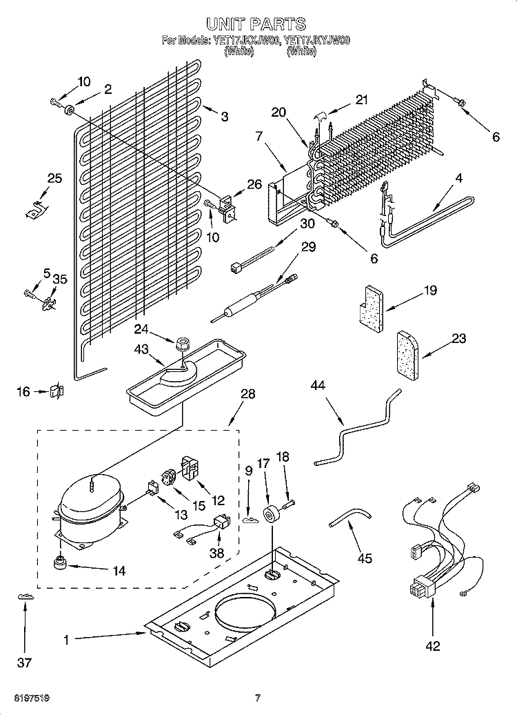 UNIT PARTS Diagram and Parts List for YET17JKYJW00  Whirlpool Refrigerator
